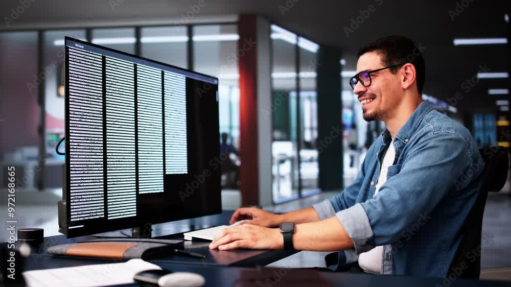 Fototapete Computer Programmer Writing Program Code On Computer