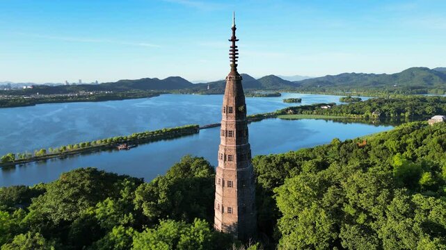 Baochu Pagoda in West Lake Scenic Area, Hangzhou City, Zhejiang Province, China