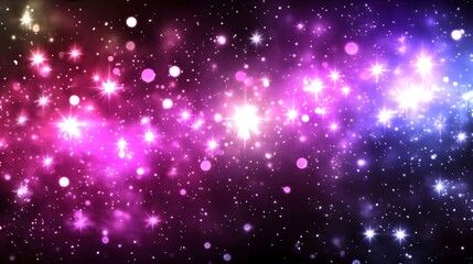 Abstract Purple and Blue Night Sky with Stars and Bokeh Lights