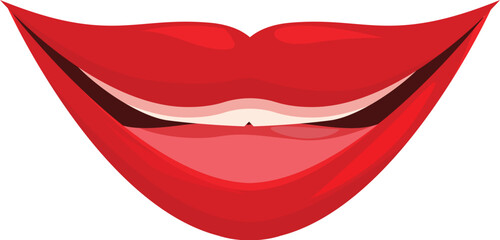Cartoon illustration of red lips showing teeth smiling on white background