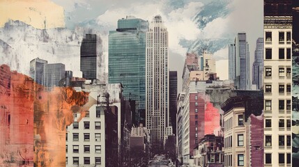 A collage combining different architectural elements, like vintage buildings, modern skyscrapers, and natural landscapes