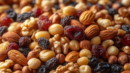 A Handful of Mixed Nuts and Dried Fruits for Healthy Snacking and Nutrition