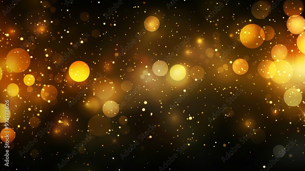 Poster golden bokeh confetti overlay with glowing yellow circles and sparkling dust, creating a luxurious f
