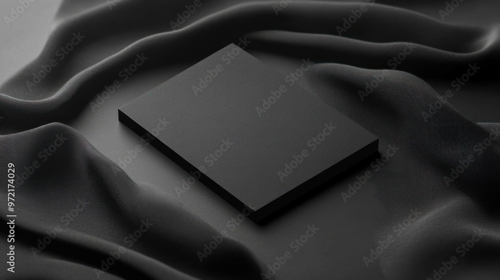 Wall mural a minimalistic black rectangular object resting on dark, textured fabric.