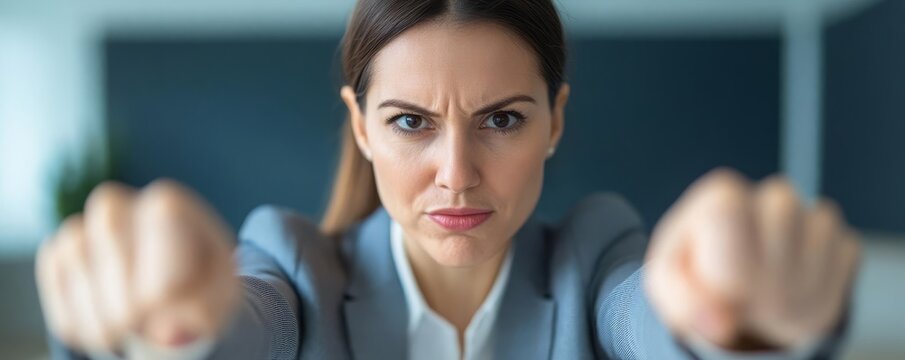Businesswoman leaning forward, making a compelling argument, negotiation influence, assertive communication