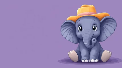 Adorable cartoon elephant wearing a yellow hat.