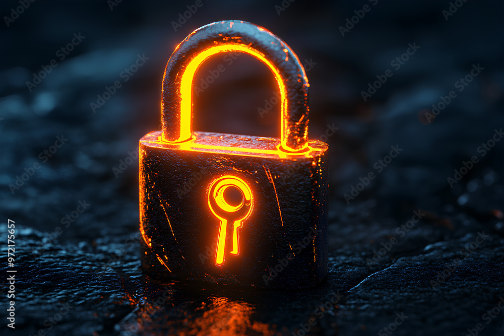 Poster a glowing padlock symbolizing security and protection against unauthorized access.