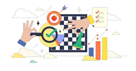 Competitive analysis for marketing strategy tiny person neubrutalism concept, transparent background. Potential competitor analytic and market research for effective business management illustration.