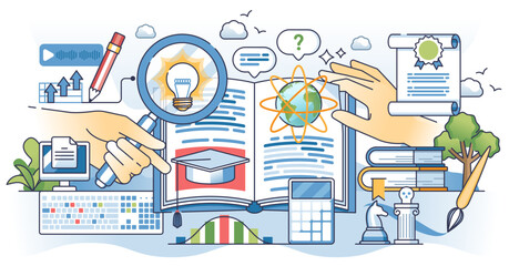 Continuing education and lifelong personal development outline concept, transparent background. Scientific learning with STEM course for cognition skills growth illustration.