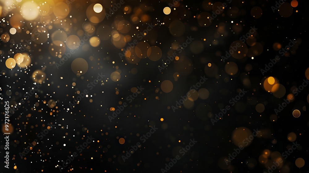 Poster golden bokeh confetti overlay with glowing yellow circles and sparkling dust, creating a luxurious f