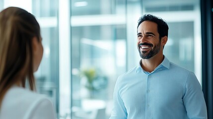 Negotiator in a brightly lit office convincing partners, negotiation influence, positive negotiation environment