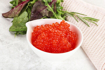 Red caviar in the bowl