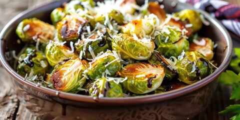 Oven-Roasted Brussels Sprouts with Balsamic Glaze and Parmesan Topping