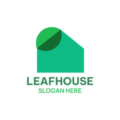 Leaf house logo template in simple style. Green house vector illustration