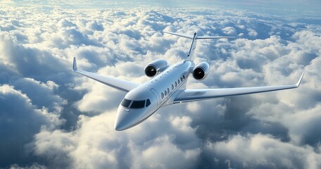A sleek luxury private jet soaring high above the clouds, symbolizing wealth, exclusivity, and premium air travel.
