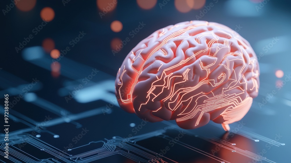 Aufkleber futuristic brain concept showcasing neural connections and technology on a digital circuit backgroun