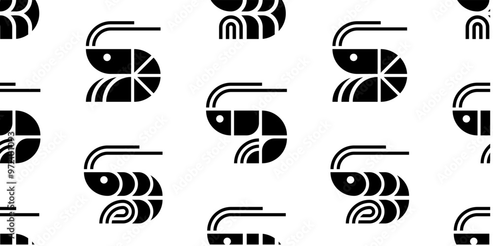 Poster seamless pattern with shrimp. isolated on white background