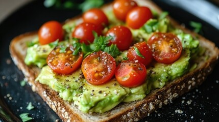 Healthy Whole Grain Toast with Smashed Avocado and Cherry Tomatoes for Nutritious Breakfast Options