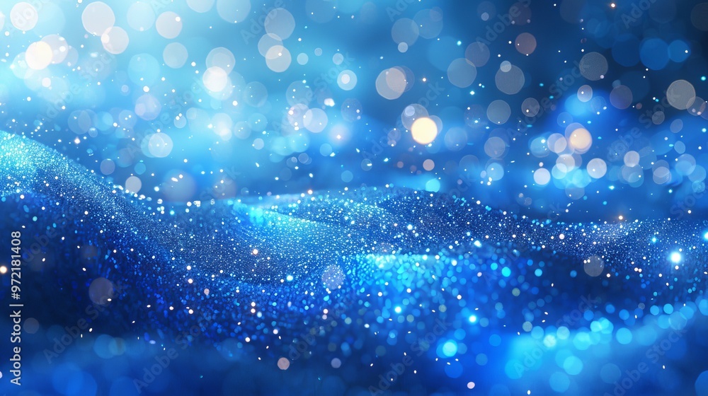 Poster abstract blue glittering bokeh light background featuring sparkling highlights and defocused circles