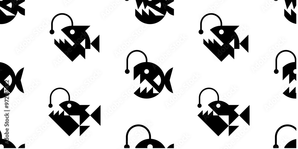 Poster set of anglerfish logo. icon design. template elements seamless pattern with anglerfish. isolated on