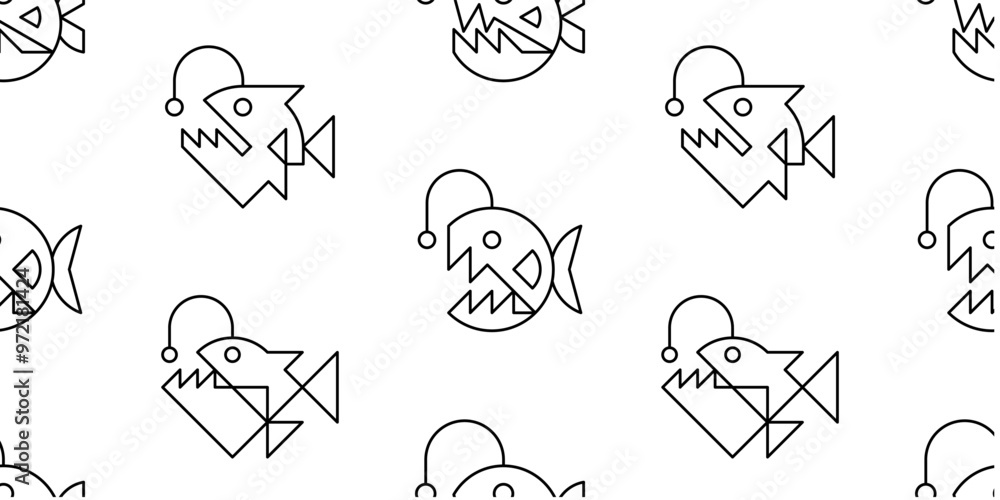 Poster set of anglerfish logo. icon design. template elements seamless pattern with anglerfish. isolated on