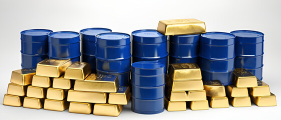 gold bars and petrol barrels
