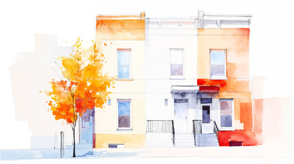 Watercolor of Brooklyn Brownstones