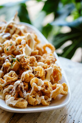 Andalusian squid with Moroccan lemon mayonnaise, Sant Cugat del Vallès, (Vallès Occidental), Catalonia, Spain