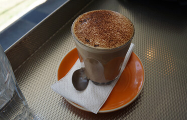 Coffee at a cafe, close-up
