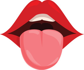 Red female lips parted with tongue licking, expressing desire and temptation