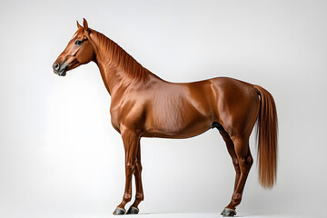 Brown horse standing isolated on white background