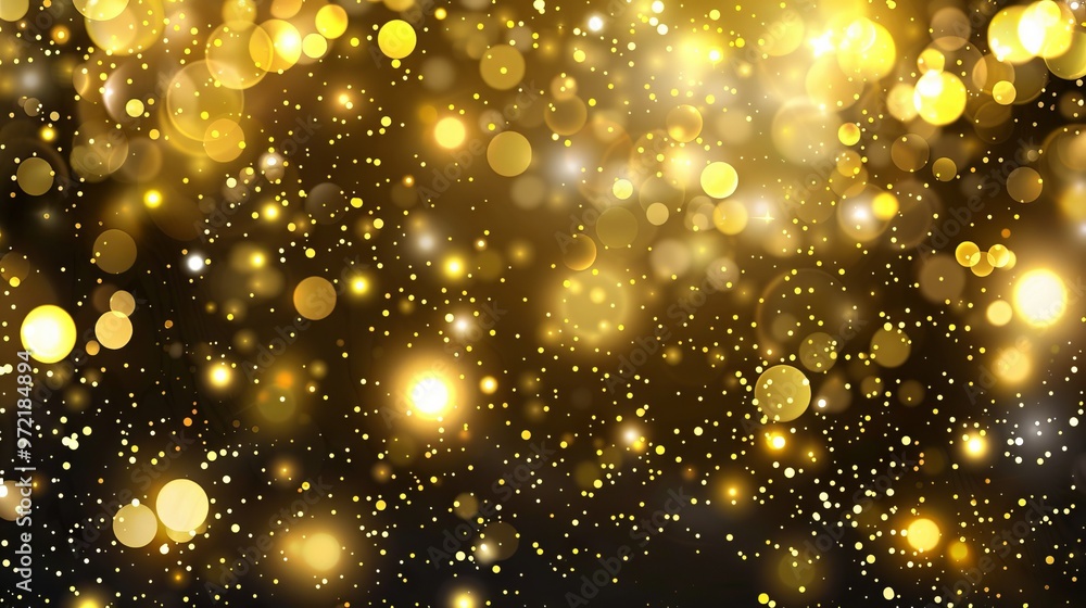 Poster golden bokeh confetti overlay with glowing yellow circles and sparkling dust, creating a luxurious f