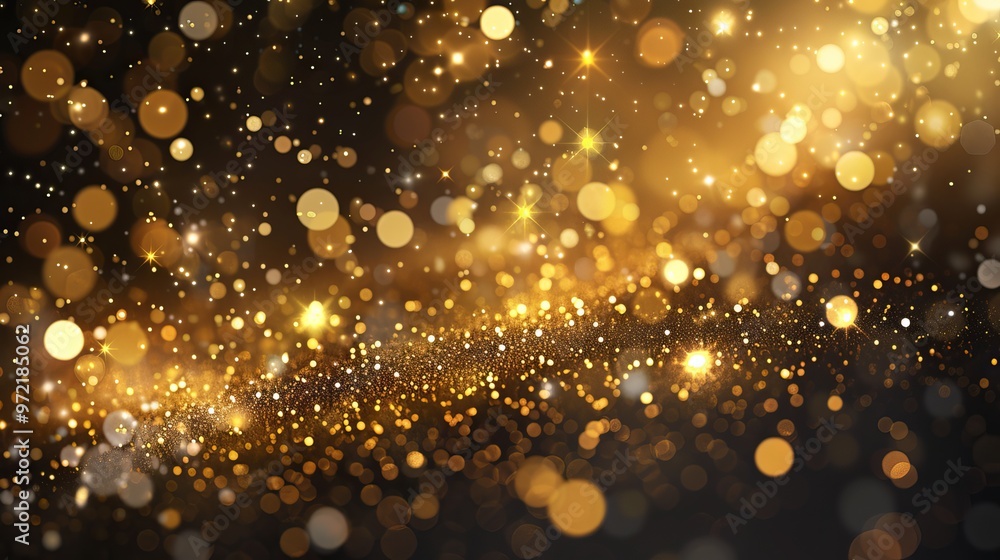 Poster golden bokeh confetti overlay with glowing yellow circles and sparkling dust, creating a luxurious f