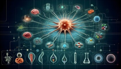 Obraz premium Biology nerve cell with biomedicine concept, 3d rendering.
