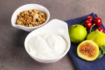 Traditional homemade Greek yoghurt with granola