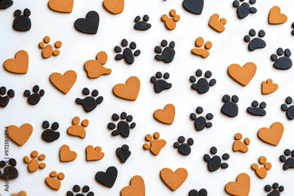 Poster adorable paw or heart print pattern background design