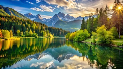 Obraz premium Mountain Lake Sunrise Reflection.