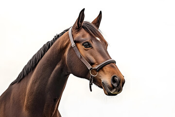 Fototapeta premium Close up brown horse portrait isolated on white background