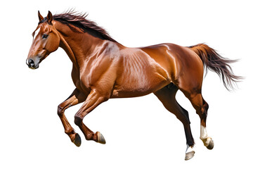 Obraz premium Running brown horse isolated on white background