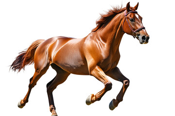 Obraz premium Running brown horse isolated on white background