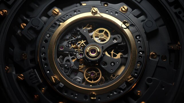 Close-up of intricate watch mechanism showcasing gears and precision engineering.