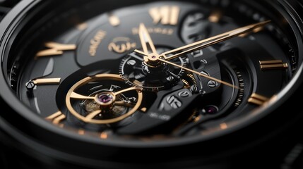Fototapeta premium Close-up of a luxury watch showcasing intricate mechanics and elegant design.