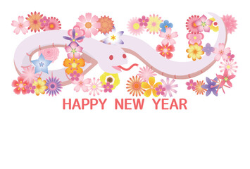 2025年　巳年　年賀状テンプレート　フラワー