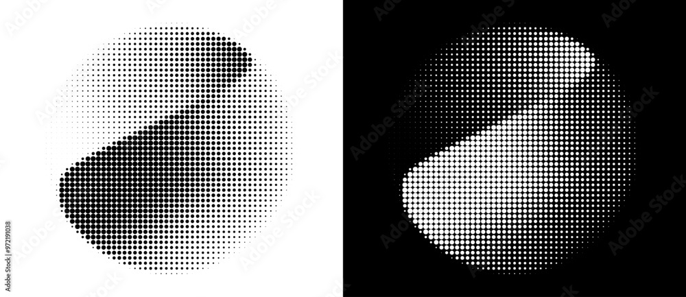 Poster modern abstract background with halftone dots in circle. logo, icon or design element. black dots on
