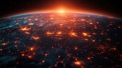 Obraz premium A glowing view of Earth from space, showcasing a network of lights.