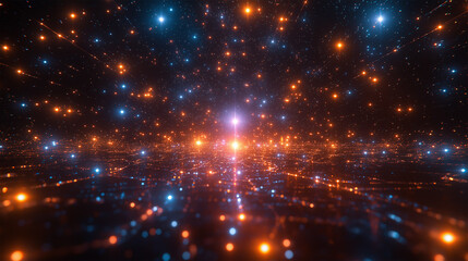 Obraz premium The Cosmic Dawn: Illuminated Horizons of a Digital Universe in Infinite Motion