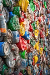 Recycling material - Plastic bottle and tin can at recycling centre.