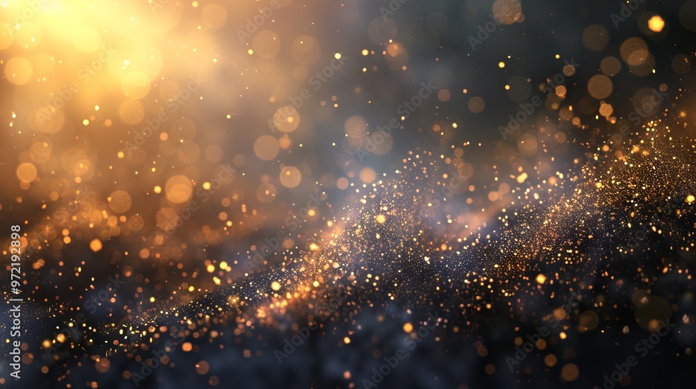 Poster golden bokeh confetti overlay with glowing yellow circles and sparkling dust, creating a luxurious f