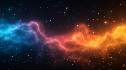 Obraz premium Cosmic Connection: A High-Energy Abstract Nebula of Vibrant Orange and Blue Galaxies Linked by Electric Light Trails in Deep Space