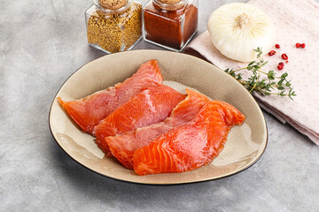 Salted raw salmon fillet appetizer